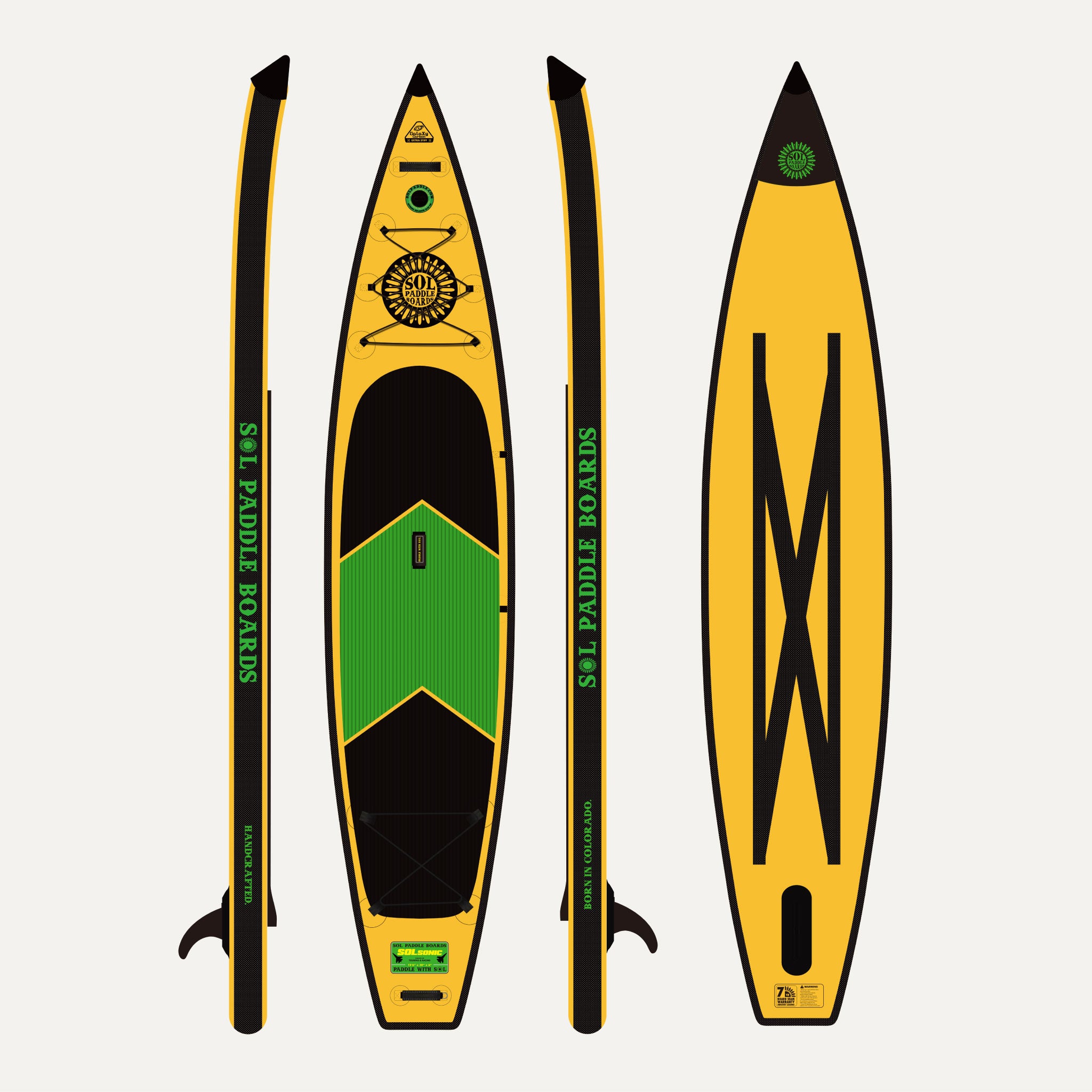Carbon GalaXy SOLsonic Inflatable Paddle Board showcasing all four sides of the SUP board
