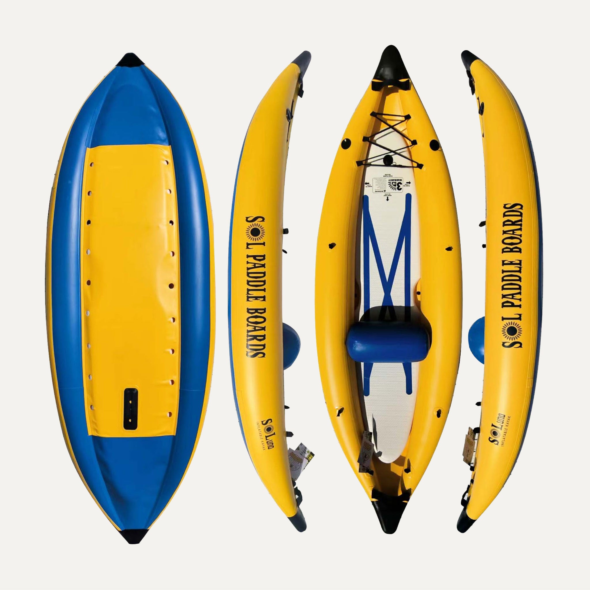 GalaXy SOLuno Single Inflatable Kayak showcasing all four sides of the kayak