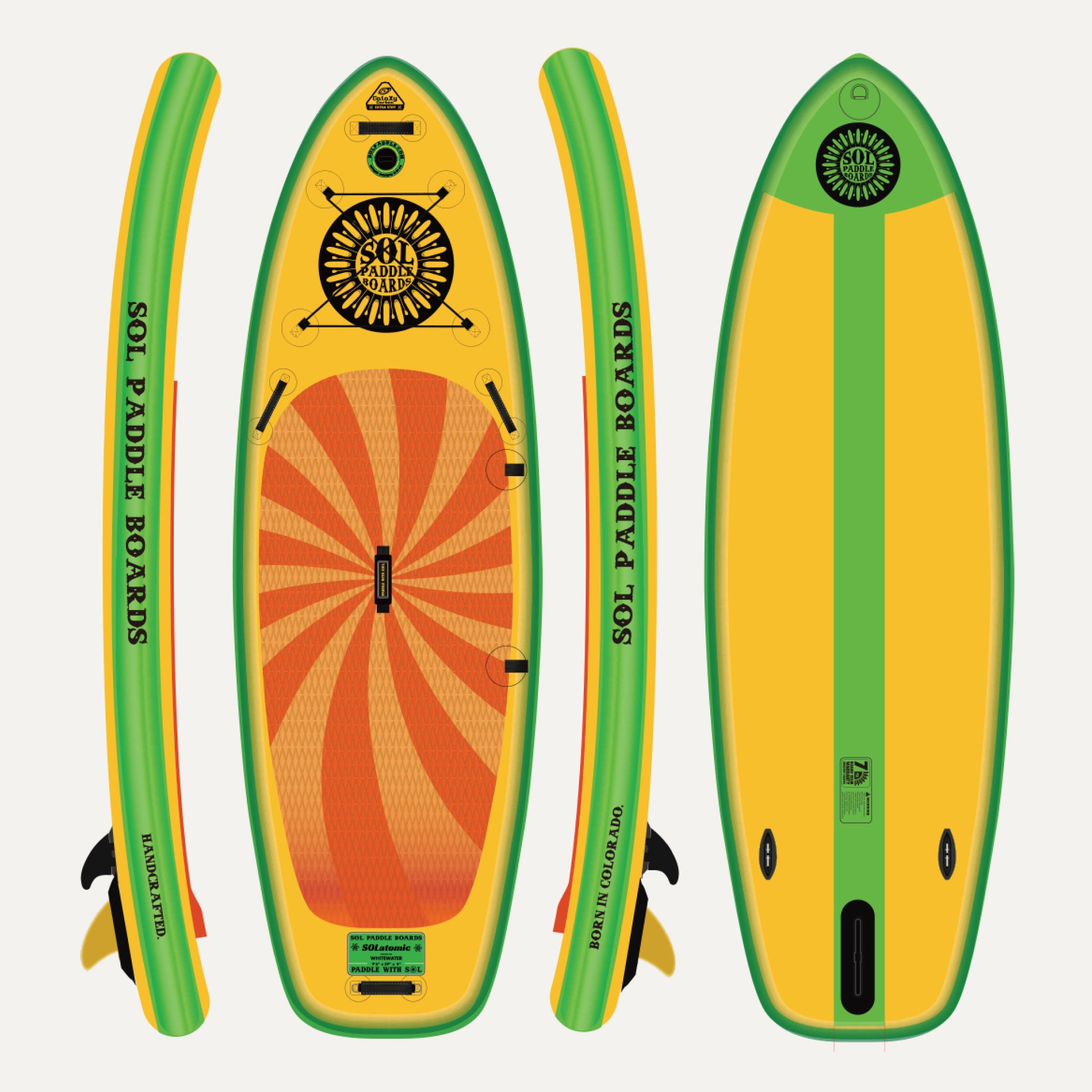 Infinity SOLatomic Inflatable Paddle Board showcasing all four sides of the SUP board
