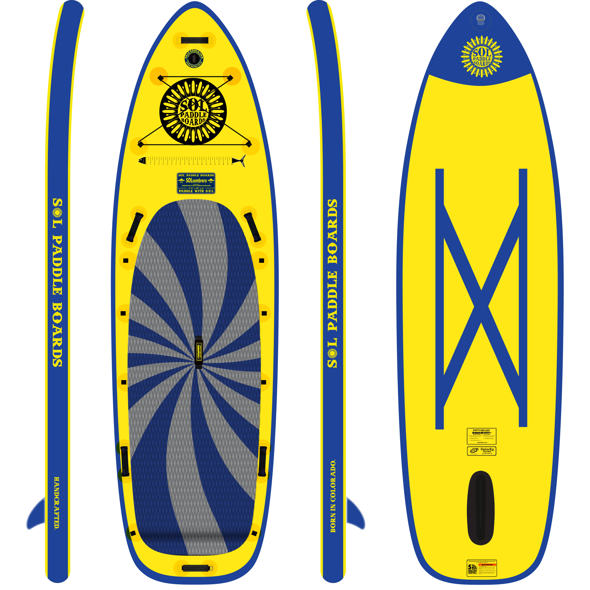 Infinity SOLsombrero Inflatable Paddle Board showcasing all four sides of the SUP board.