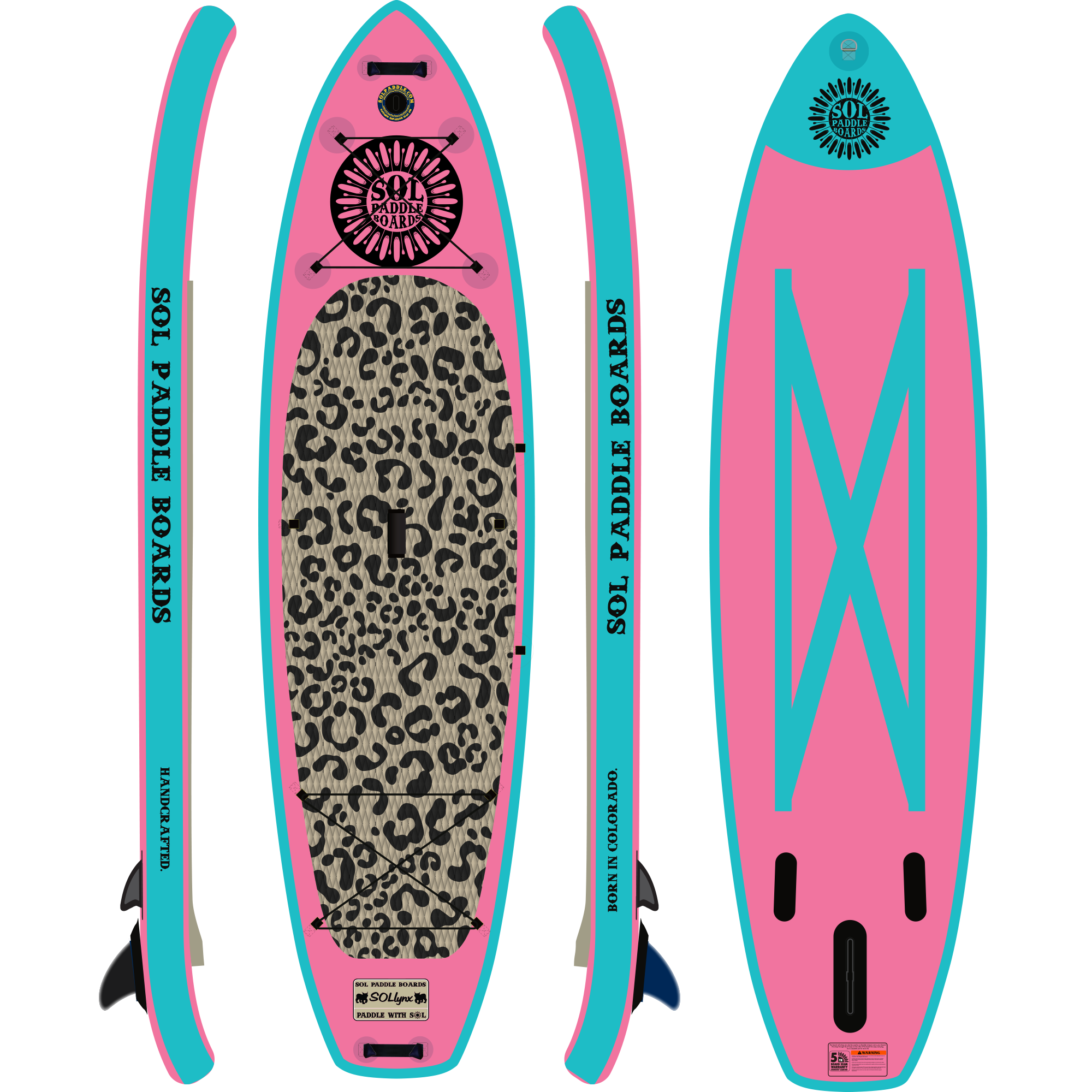 GalaXy SOLlynx Inflatable Paddle Board showcasing all four sides of the SUP board
