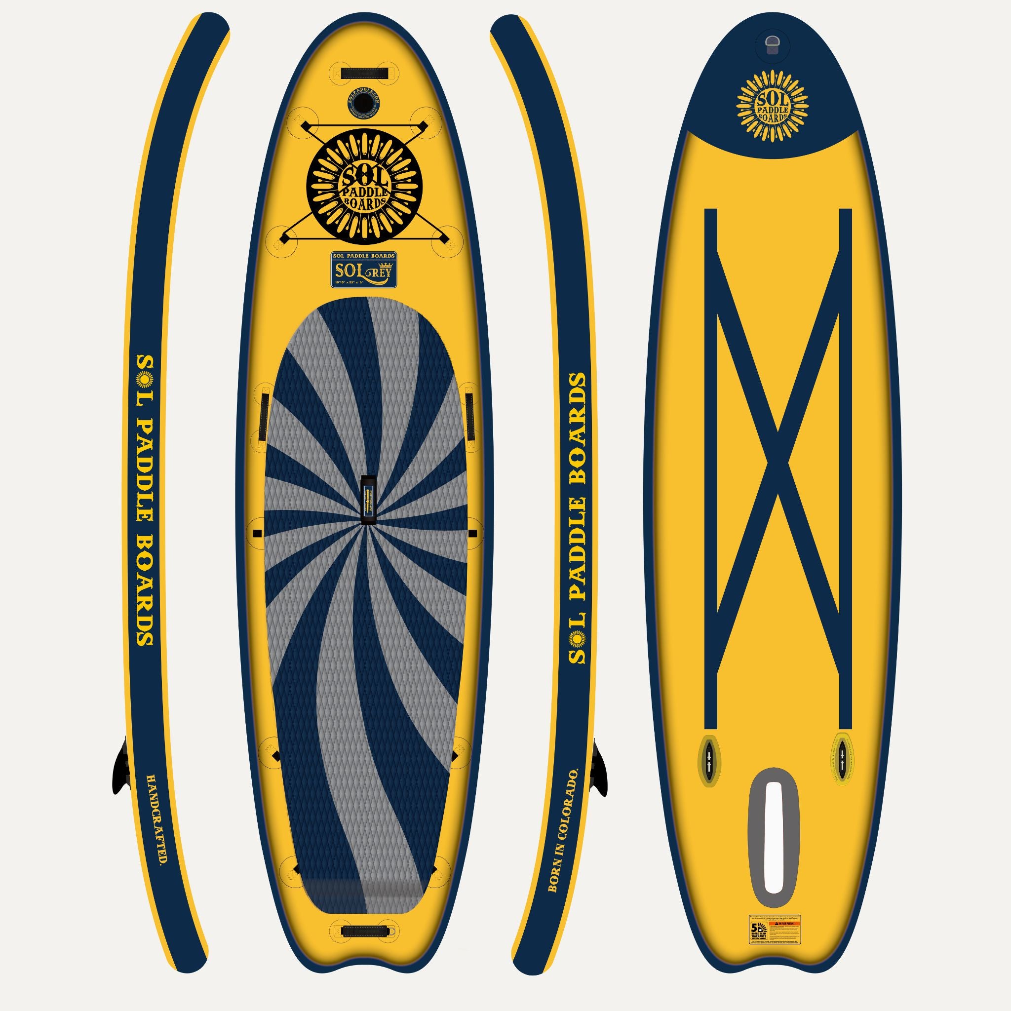 GalaXy SOLrey Inflatable Paddle Board showcasing all four sides of the SUP board